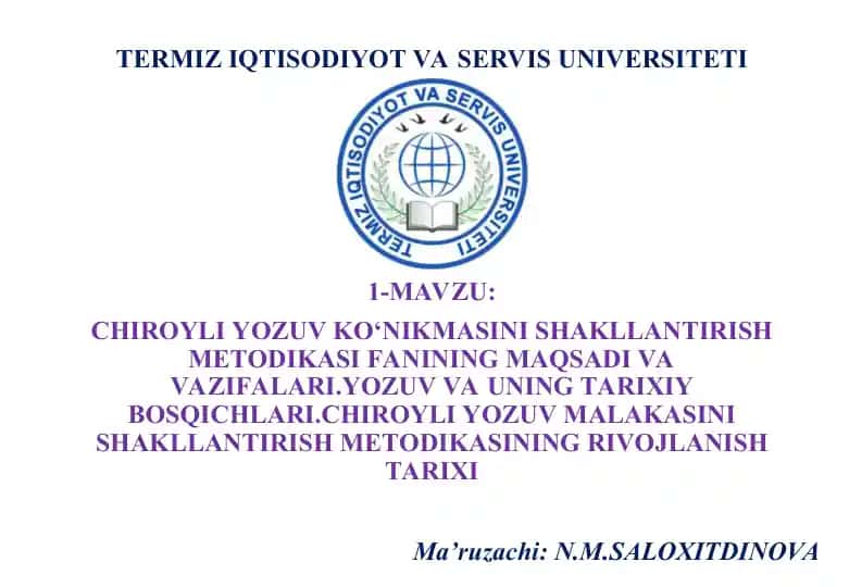 Chiroyli yozuv ko‘nikmasini shakllantirish metodikasi