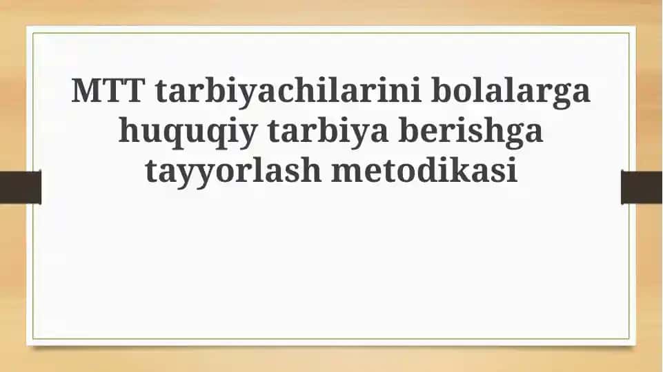 Maktabgacha ta'lim xodimlarini bolalarga huquqiy ta'lim berishga tayyorlash metodologiyasi