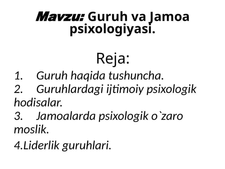Guruh va Jamoa Psixologiyasi
