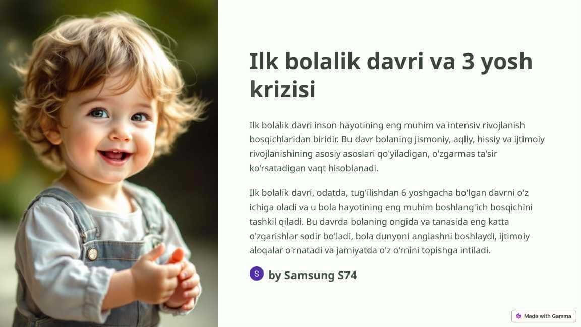 Ilk bolalik davri va 3 yosh krizisi