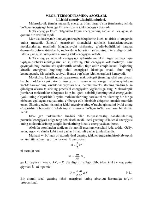 TERMODINAMIKA ASOSLARI
