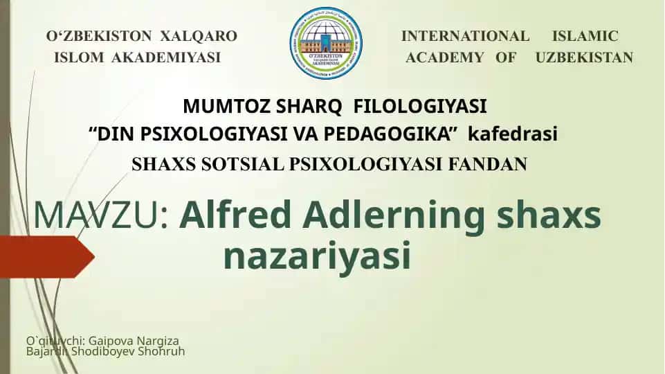 Alfred Adlerning shaxsiy nazariyasi