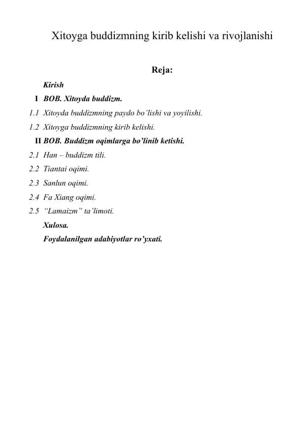 Xitoyga buddizmning kirib kelishi va rivojlanishi