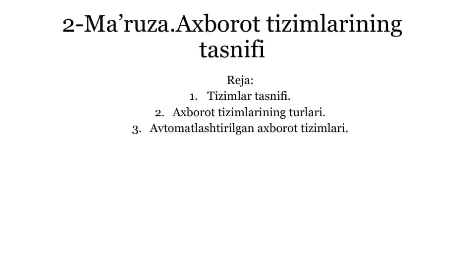 Axborottizimlarining tasnifi