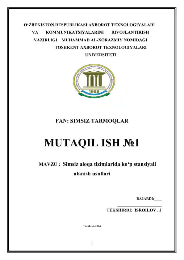 Simsiz aloqa tizimlarida koʻp stansiyali ulanish usullari