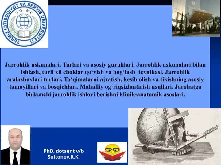 Jаrrohlik uskunаlаri. Turlаri vа аsosiy guruhlаri