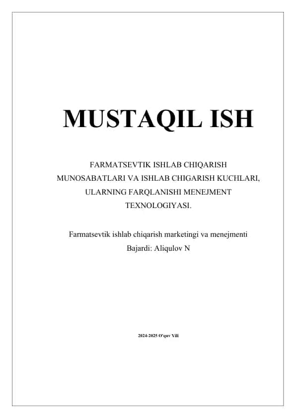Farmatsevtik ishlab chiqarish marketingi va menejmenti