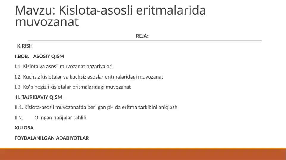 Kislota-asosli eritmalarida muvozanat