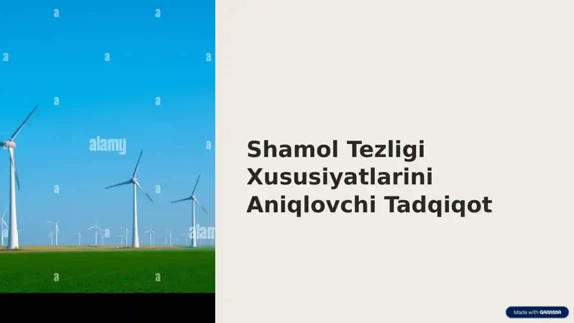 Shamol Tezligi Xususiyatlarini Aniqlovchi Tadqiqot