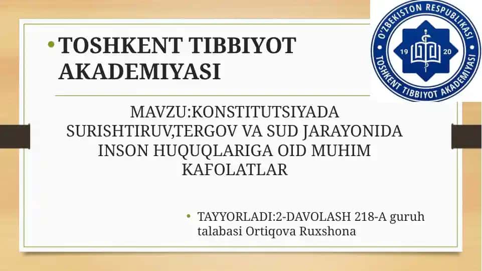 INSON HUQUQLARIGA OID MUHIM KAFOLATLAR