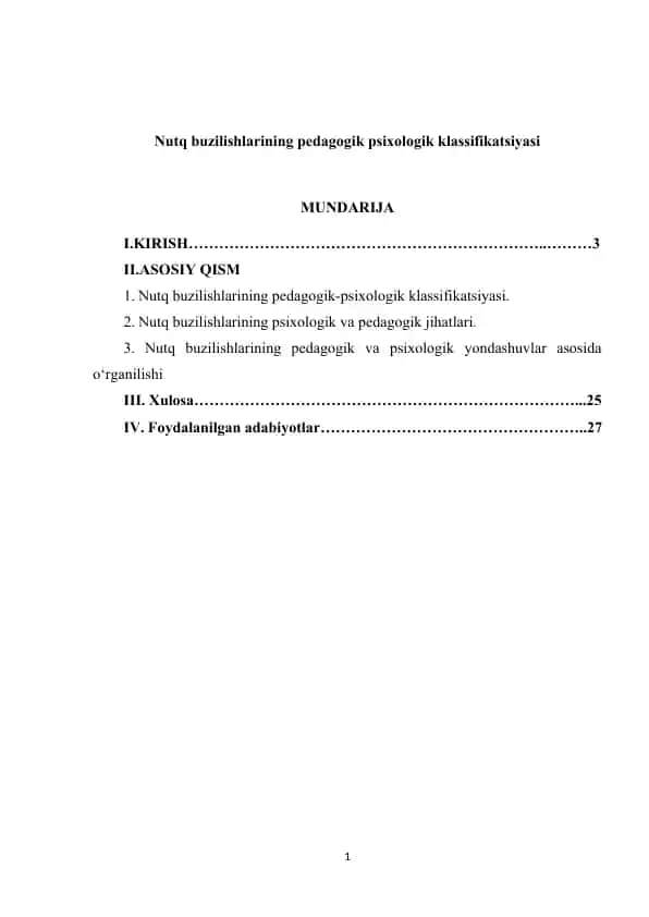Nutq buzilishlarining pedagogik psixologik klassifikatsiyasi
