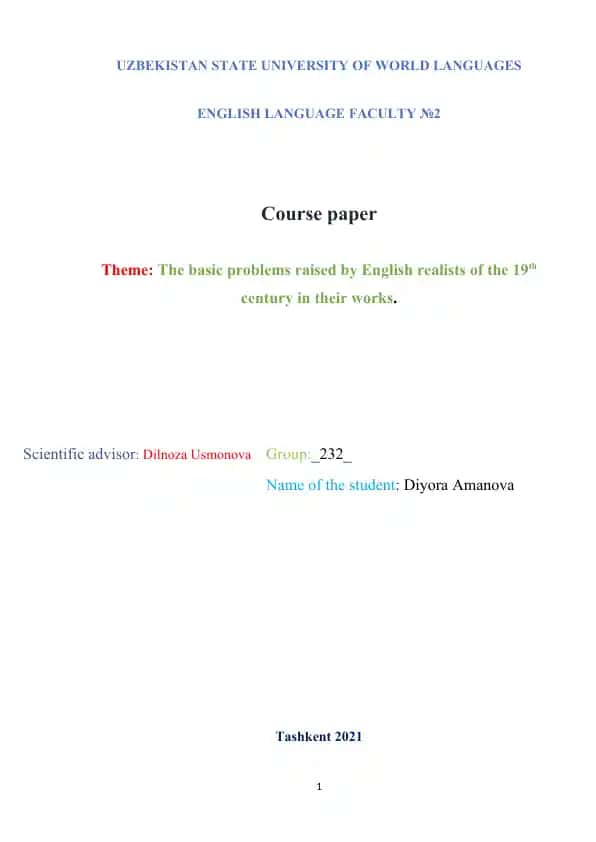 The basic problems raised by English realists of the 19th century in their works