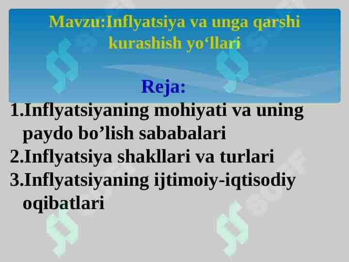 Inflyatsiya va unga qarshi kurashish yo‘llari