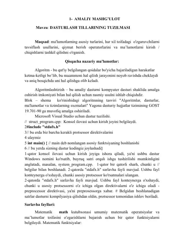 Dasturlash tillarining tuzilmasi