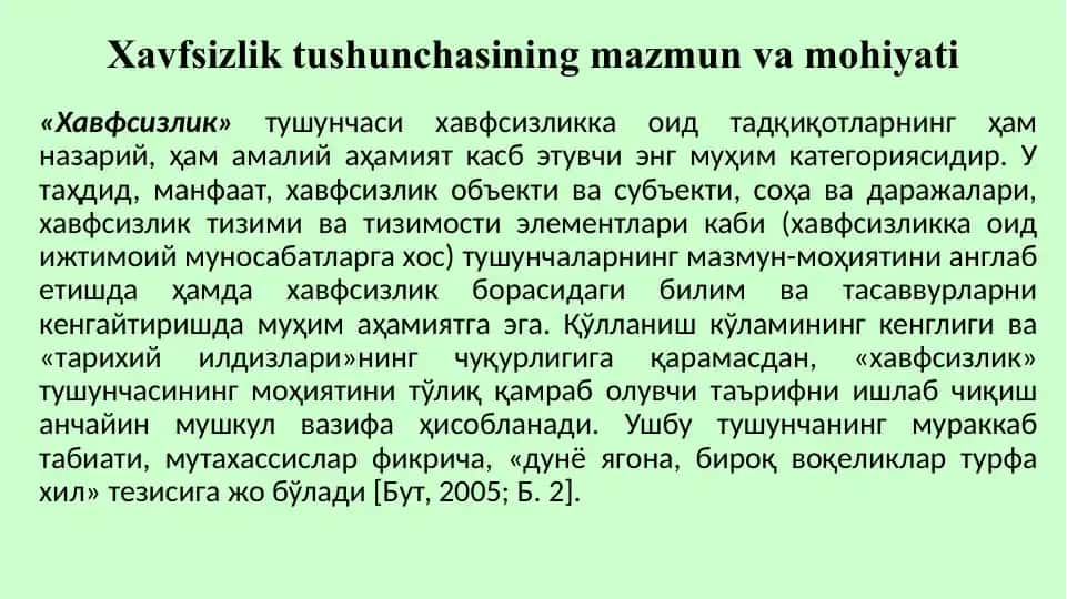 Xavfsizlik tushunchasining mazmun va mohiyati