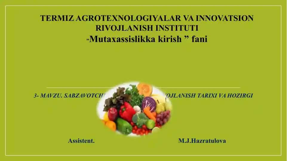 Sabzavotchilik sohasining rivojlanish tarixi va hozirgi holati