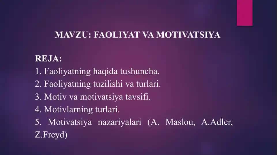 Faoliyat va Motivatsiya
