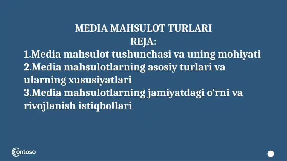 MEDIA MAHSULOT TURLARI