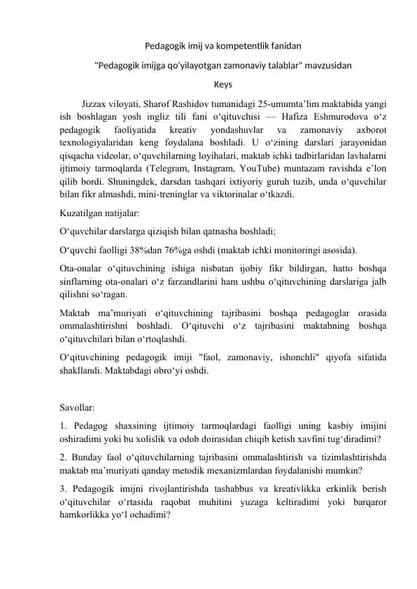 Pedagogik imij va kompetentlik fanidan