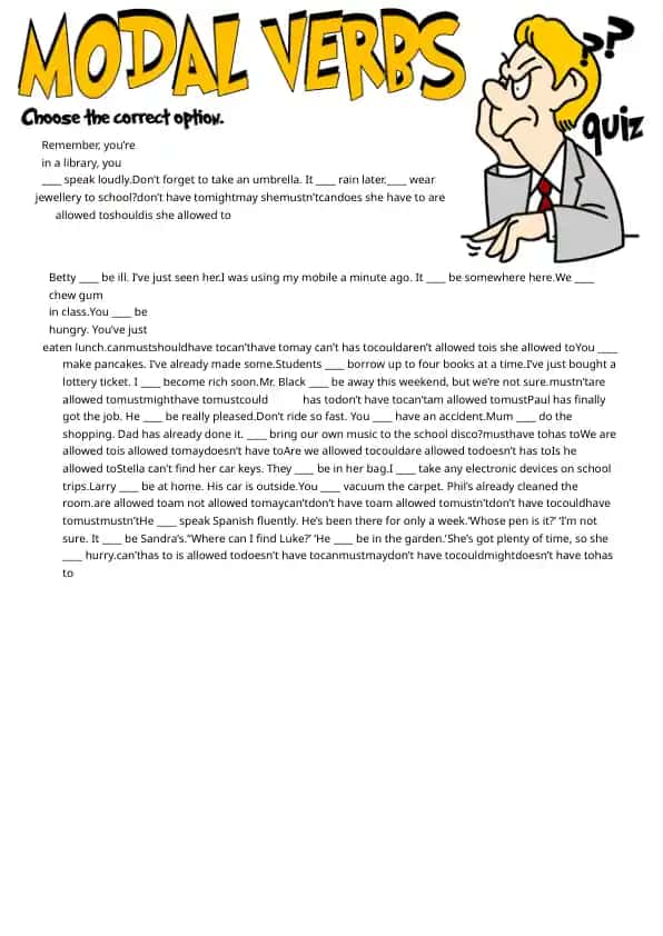 Grammar exercise on modal verbs