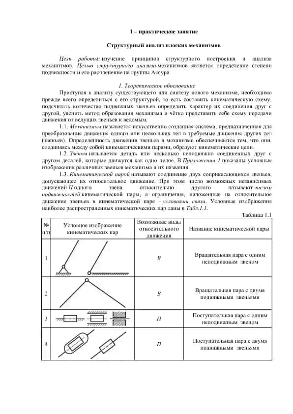 Структурный анализ плоских механизмов