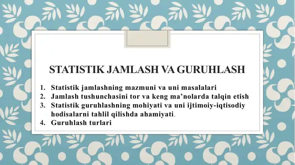 Statistik jamlash va guruhlash
