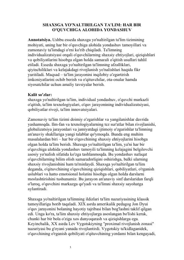 SHAXSGA YO'NALTIRILGAN TA'LIM