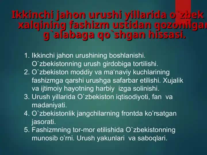 Ikkinchi Jahon urushi va O‘zbekiston
