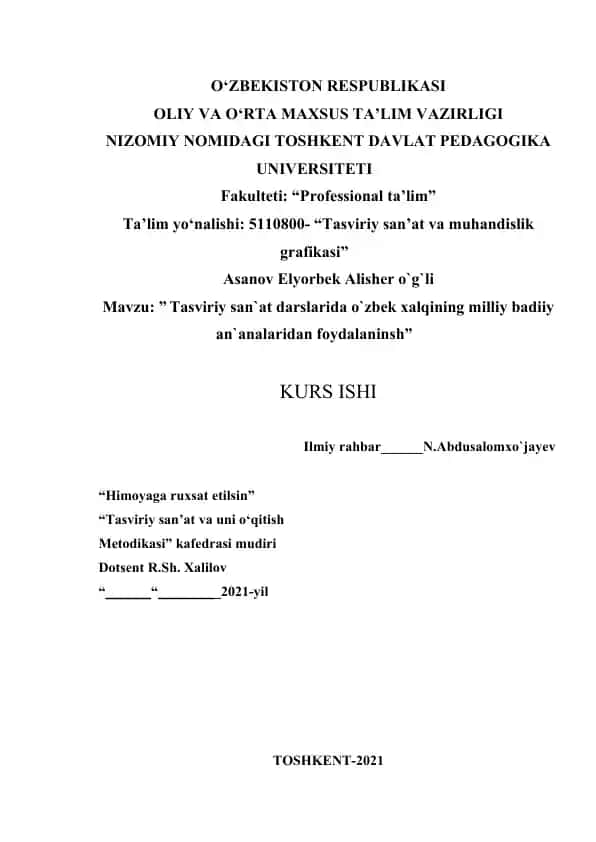 Tasviriy san'at darslarida o'zbek xalqining milliy badiiy an'analari