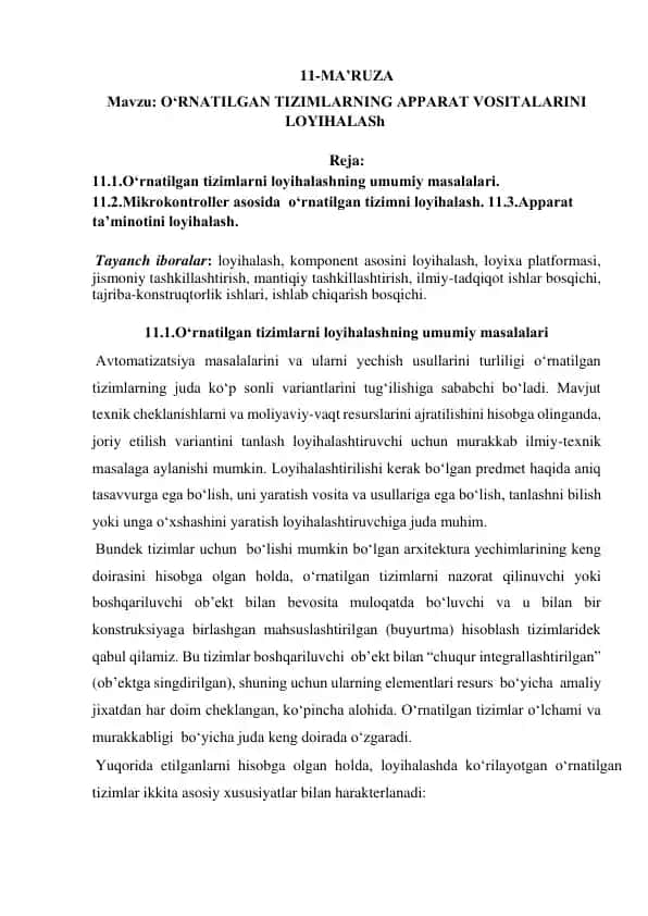 O‘rnatilgan Tizimlarning Apparat Vositalarini Loyihalash