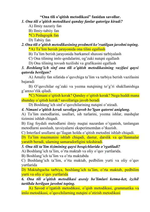 Ona tili o’qitish metodikasi