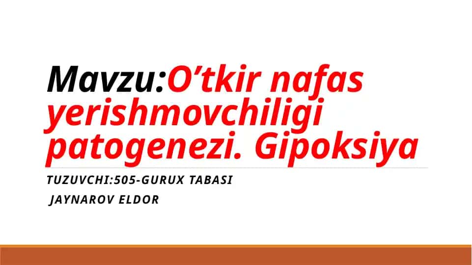O'tkir nafasyetishmovchiligi va Gipoksiya