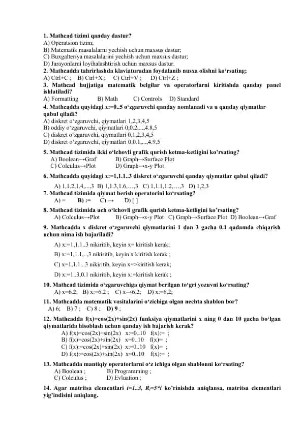 Mathcad tizimi