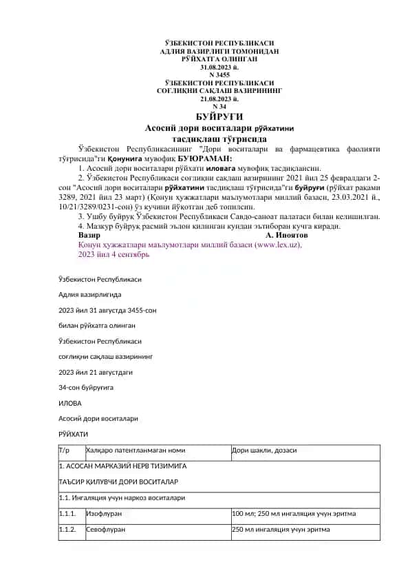 Асосий дори воситалари рўйхати
