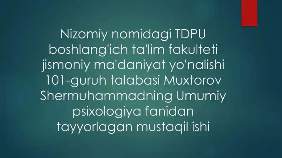 Yosh va pedagogik psixologiya fanidan mustaqil ish