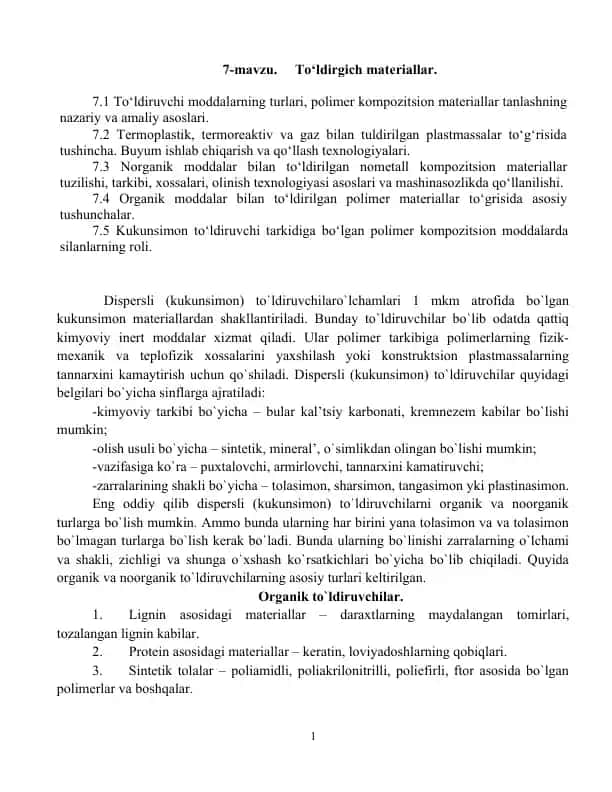 Dispеrsli to‘ldiruvchi moddalarni tanlash asoslari