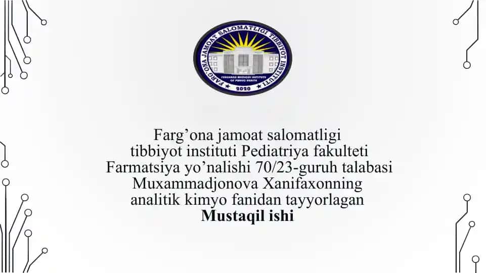 Mavzu: Murakkab Tuzlar Kimyo va Farmasevtika Sohasida Xattatahlilchizmasi