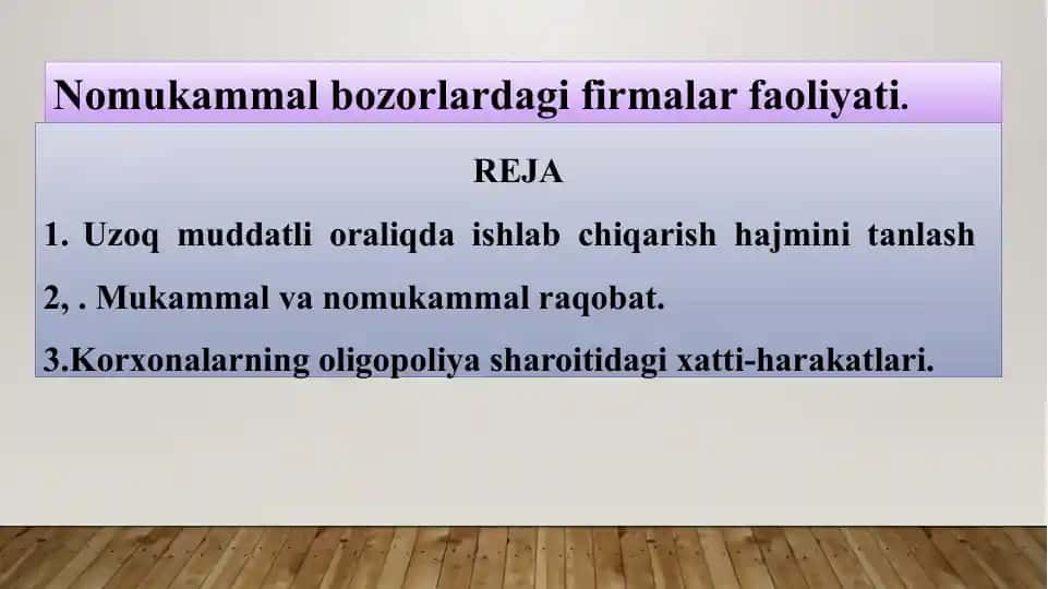 Nomukammal bozorlarda firmalar faoliyati