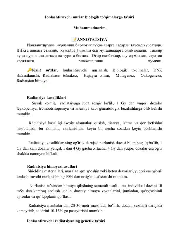 Radiatsiya kasalliklari