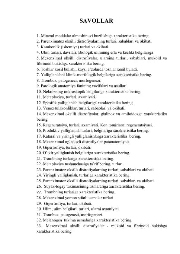 Patologik anatomiyada boshqa topilmagan mavzular to‘plami