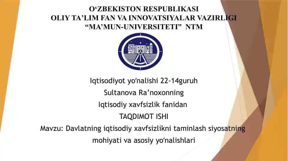 Davlatning iqtisodiy xavfsizlikni taminlash siyosati