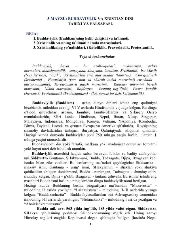 Buddaviylik va Xristianlikning Tarixi va Falasafasi
