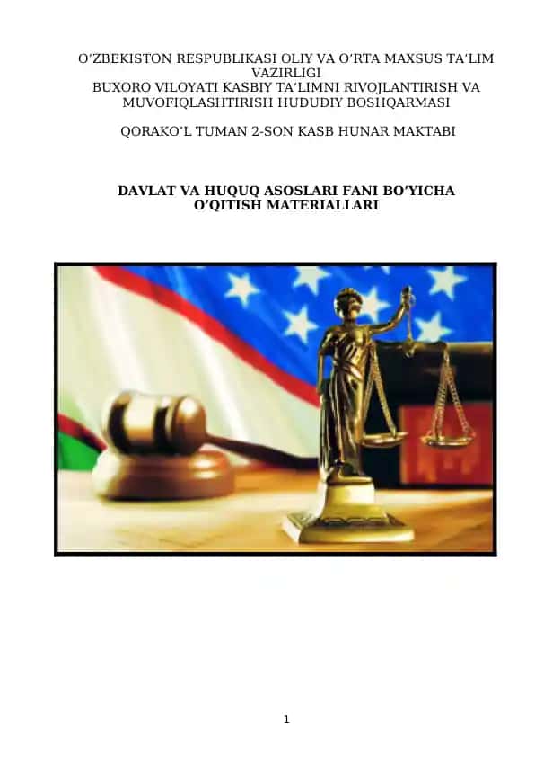 DAVLAT VA HUQUQ ASOSLARI FANI BO’YICHA O’QITISH MATERIALLARI