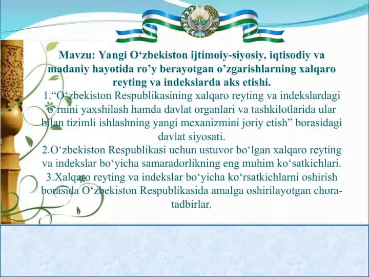 Yangi O‘zbekiston ijtimoiy-siyosiy va iqtisodiy hayoti
