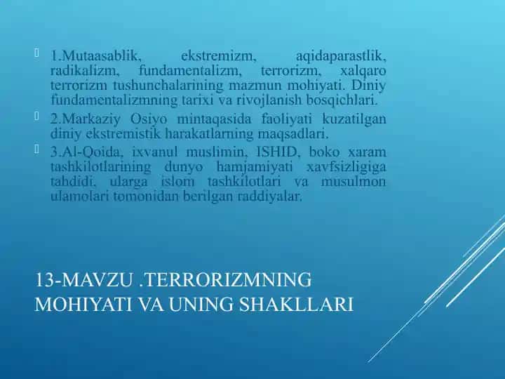Terrorizmning mohiyati va shakllari