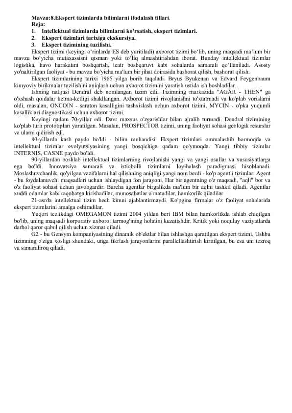 Ekspert tizimlarda bilimlarni ifodalash tillari