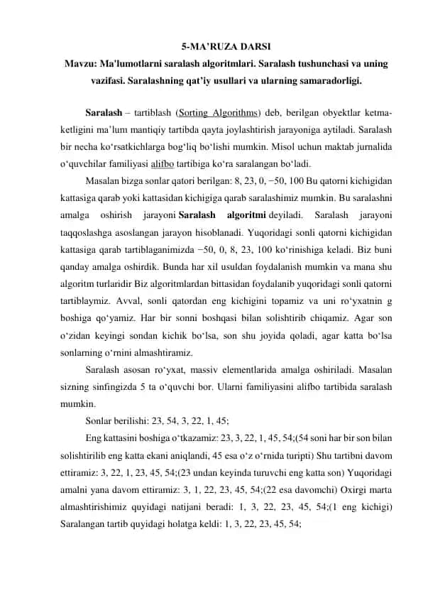 Ma'lumotlarni saralash algoritmlari