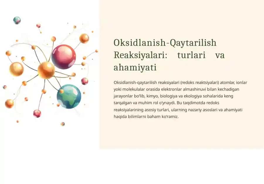 Oksidlanish-Qaytarilish Reaksiyalari: tur va ahmiyati