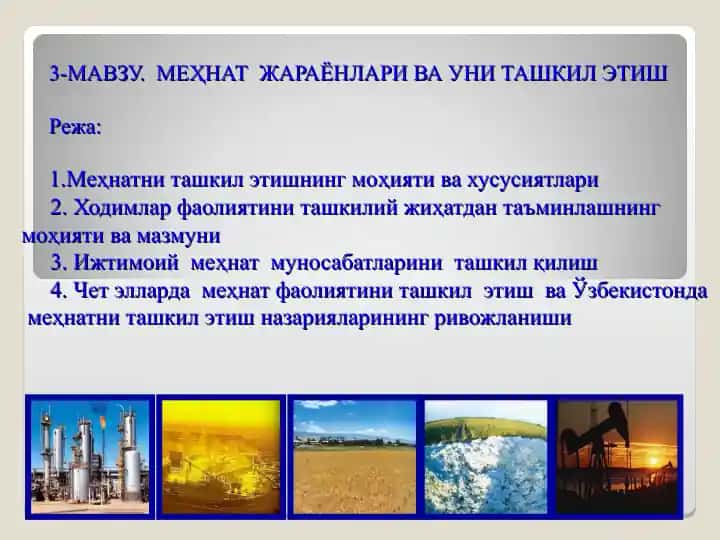 Mehnat jarayonlari va uni tashkil etish
