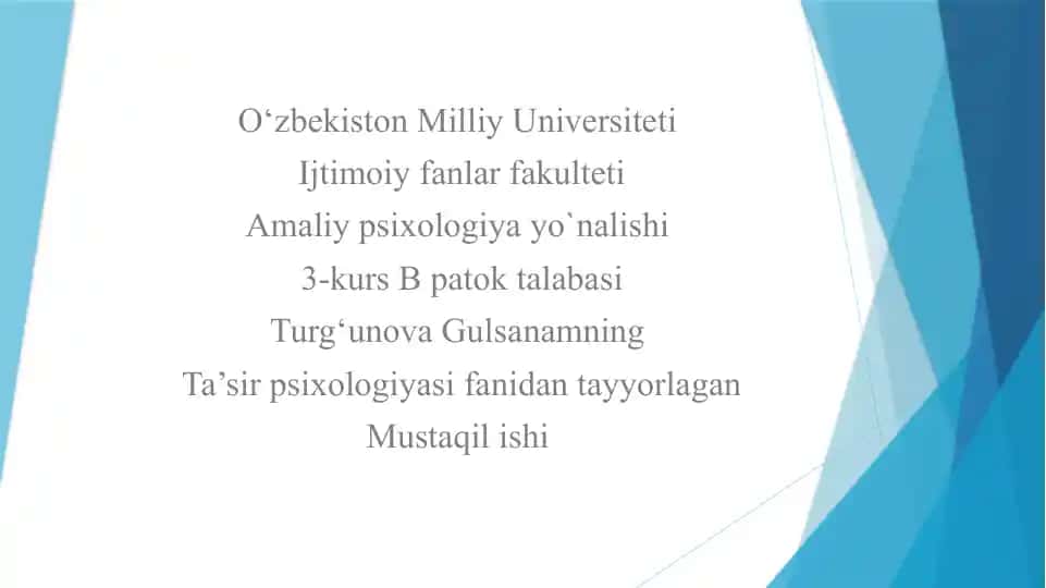 O‘zbekiston Milliy Universiteti Ijtimoiy Fanlar Fakulteti Amaliy psixologiya yo‘nalishi